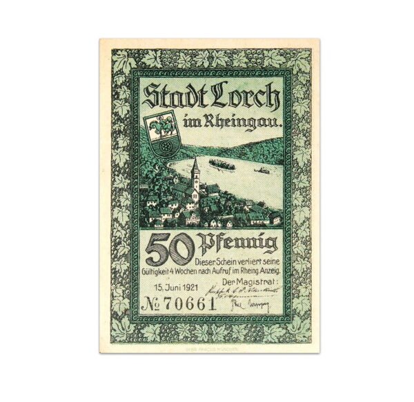 Germany 50 pfenning 1921 Notgeld - City of Lorch am Rhein_Back