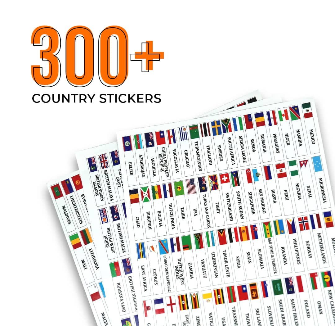 300+ Country Names With Flag Laminated Stickers