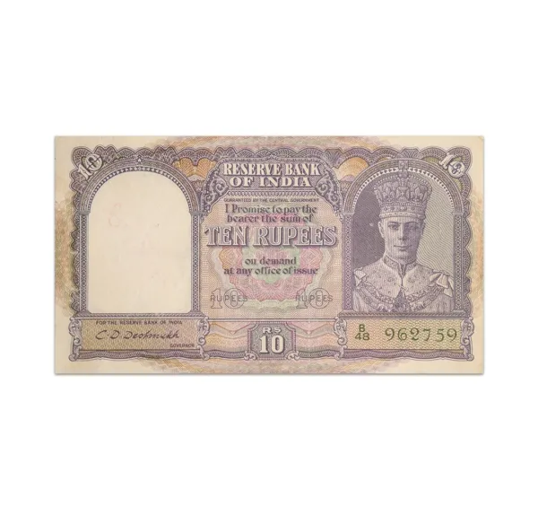 British India King George VI 10 Rupees 1944_Front