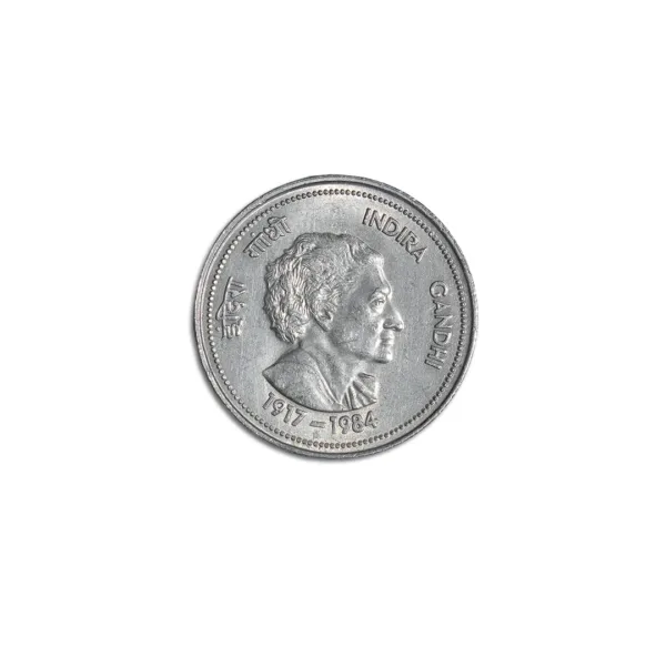 India's first 5 Rupees Indira Gandhi Coin - 1985 Hyderabad Mint_Front