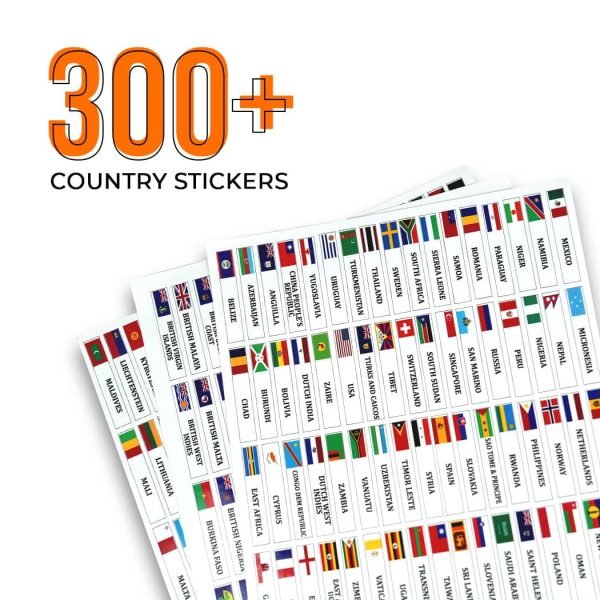 300+ Country Names With Flag Laminated Stickers