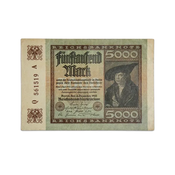 Germany 5,000 Mark Banknote 1922 Older than 100 years Banknote_front